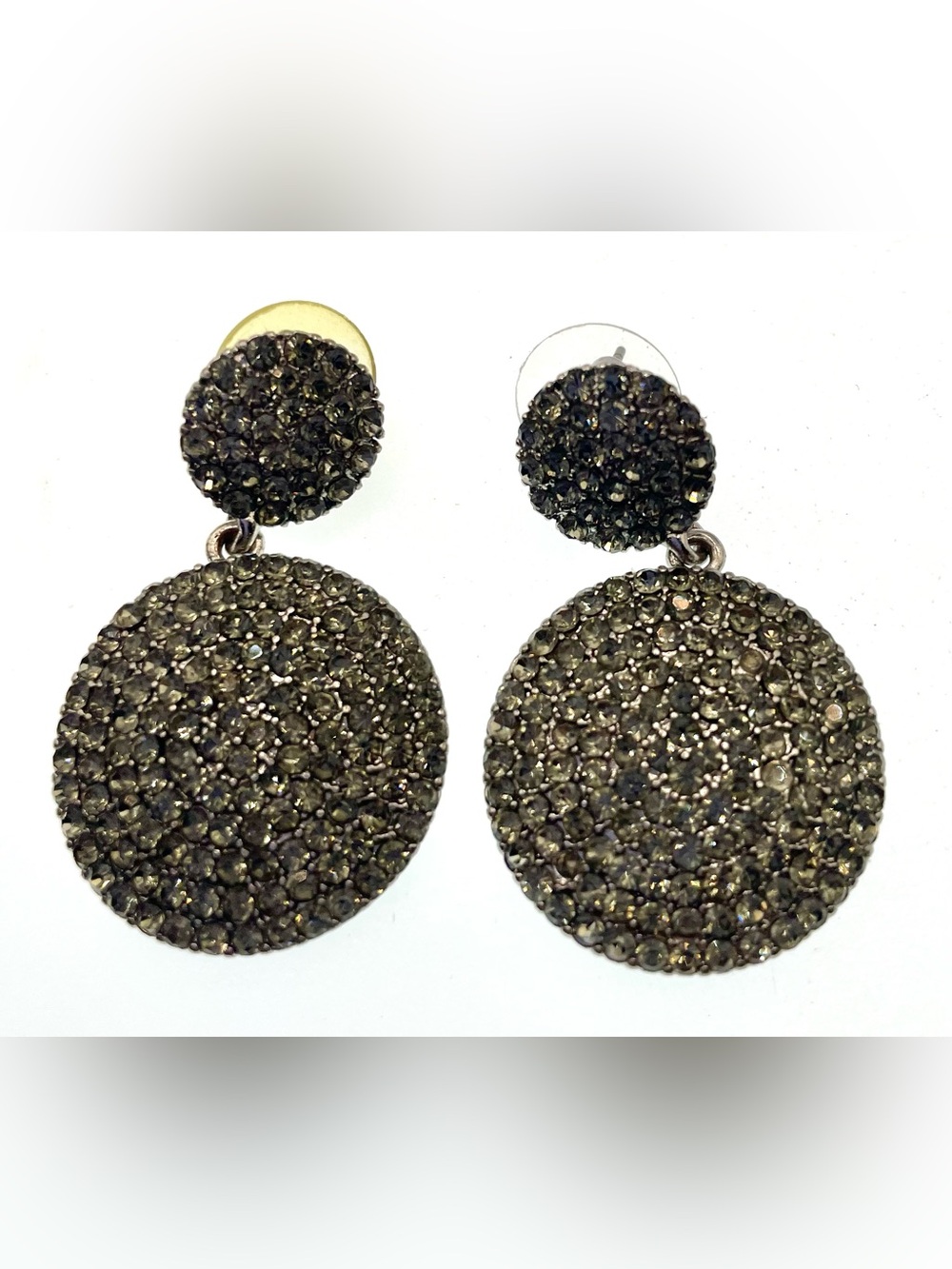 Anthropologie Smoky Crystal Pavé Drop Earrings Silver Tone Statement Earrings